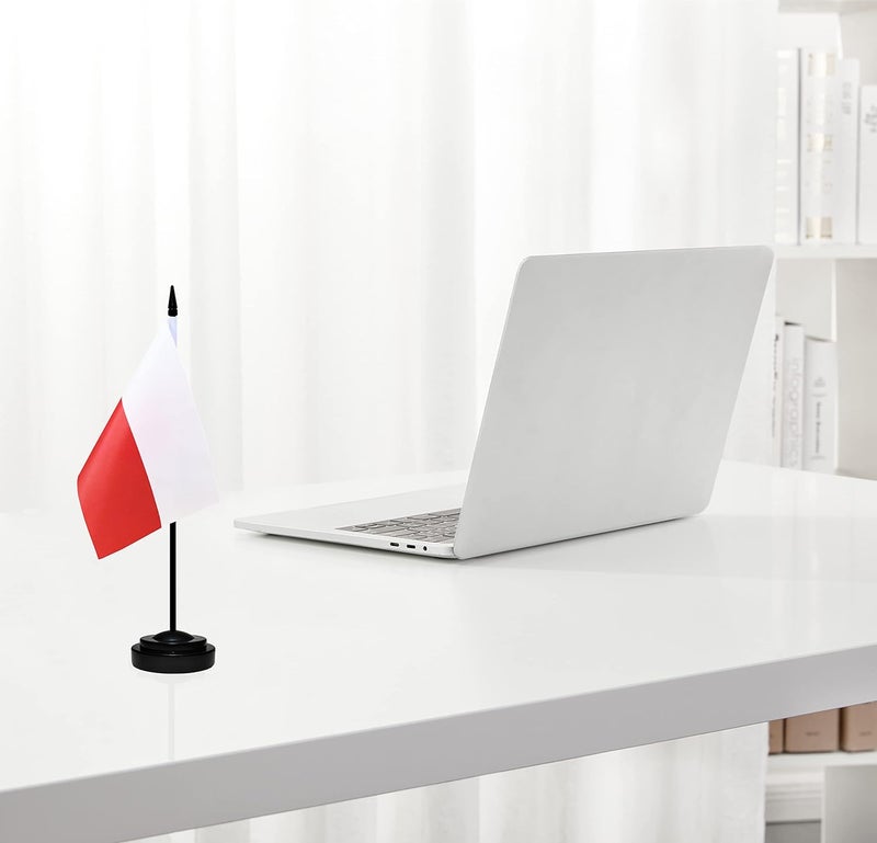 BCLin Poland Desk Flag Set, 2 Pack Polish Table Office Flags, Small Mini Desktop Flag With 12" Solid Black Pole, Black Base, Miniature Desktop Flag - Image 5